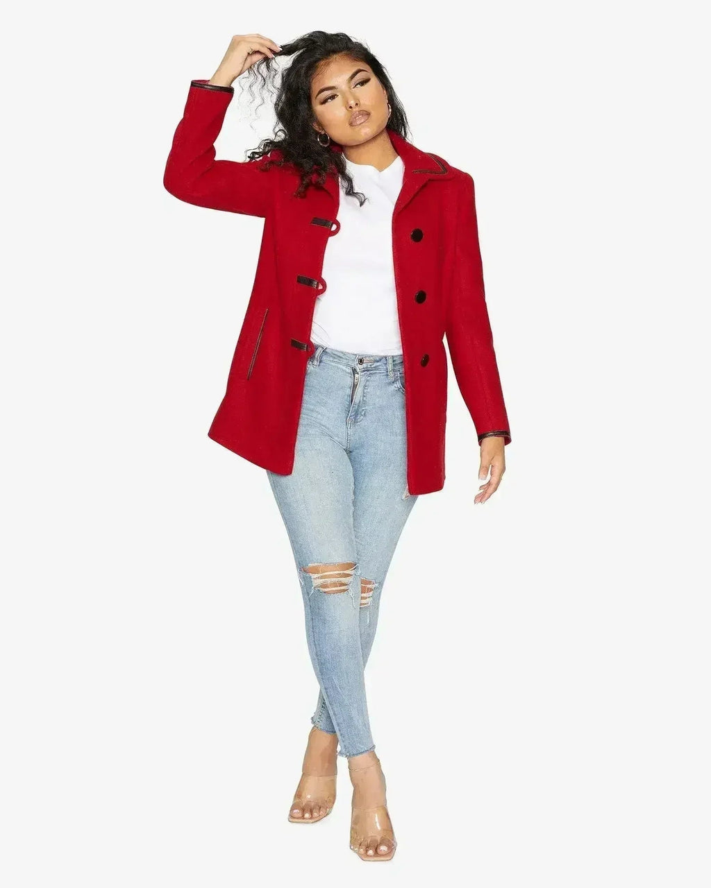 Wool Blend Contrast Trim Coat