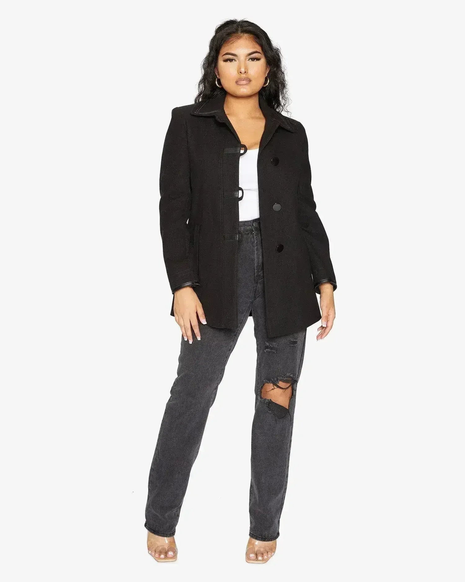 Wool Blend Contrast Trim Coat