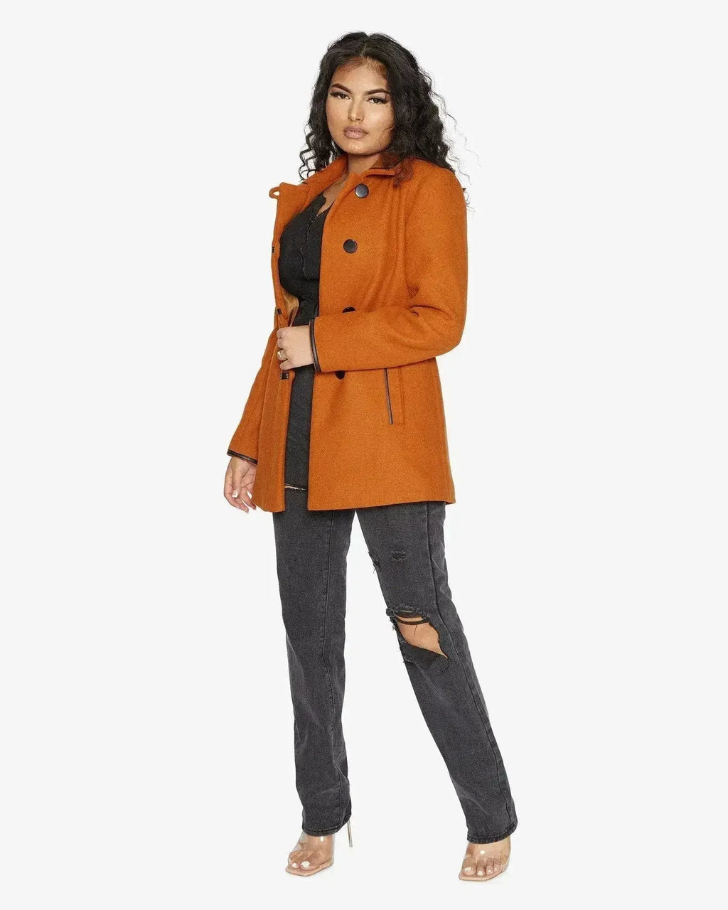 Wool Blend Contrast Trim Coat