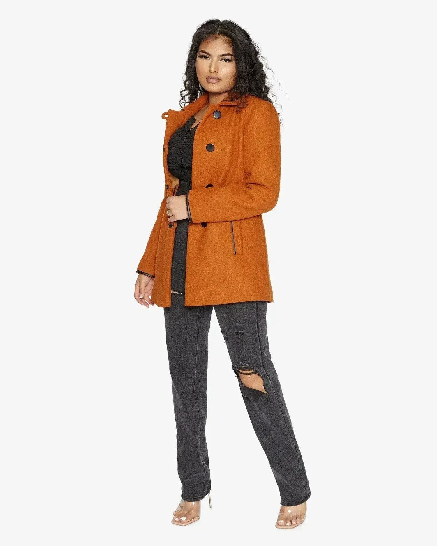 Wool Blend Contrast Trim Coat