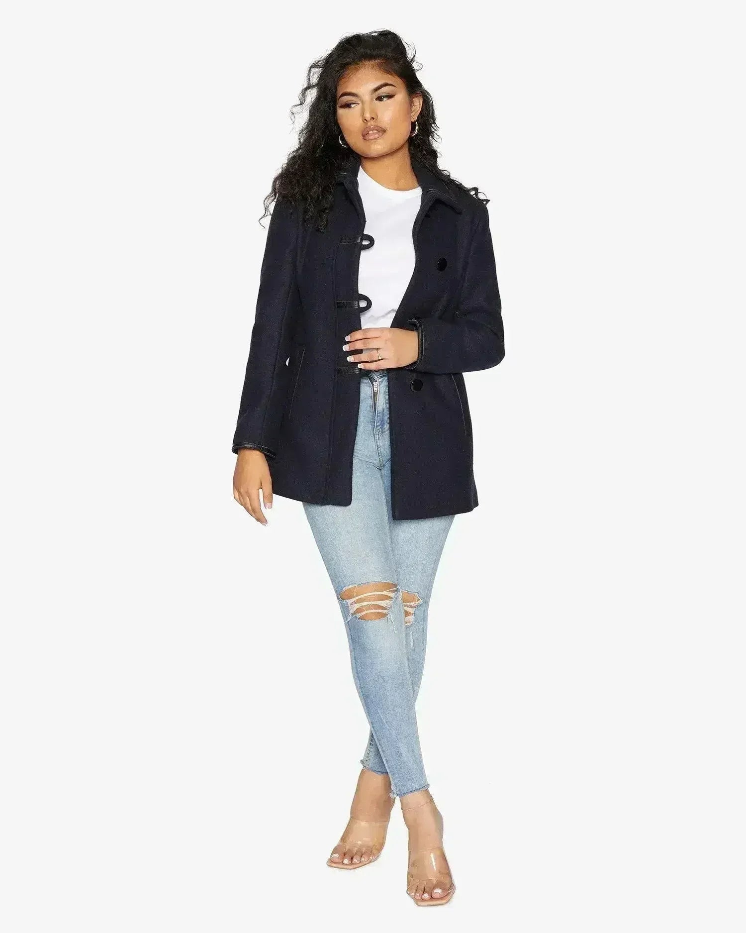 Wool Blend Contrast Trim Coat