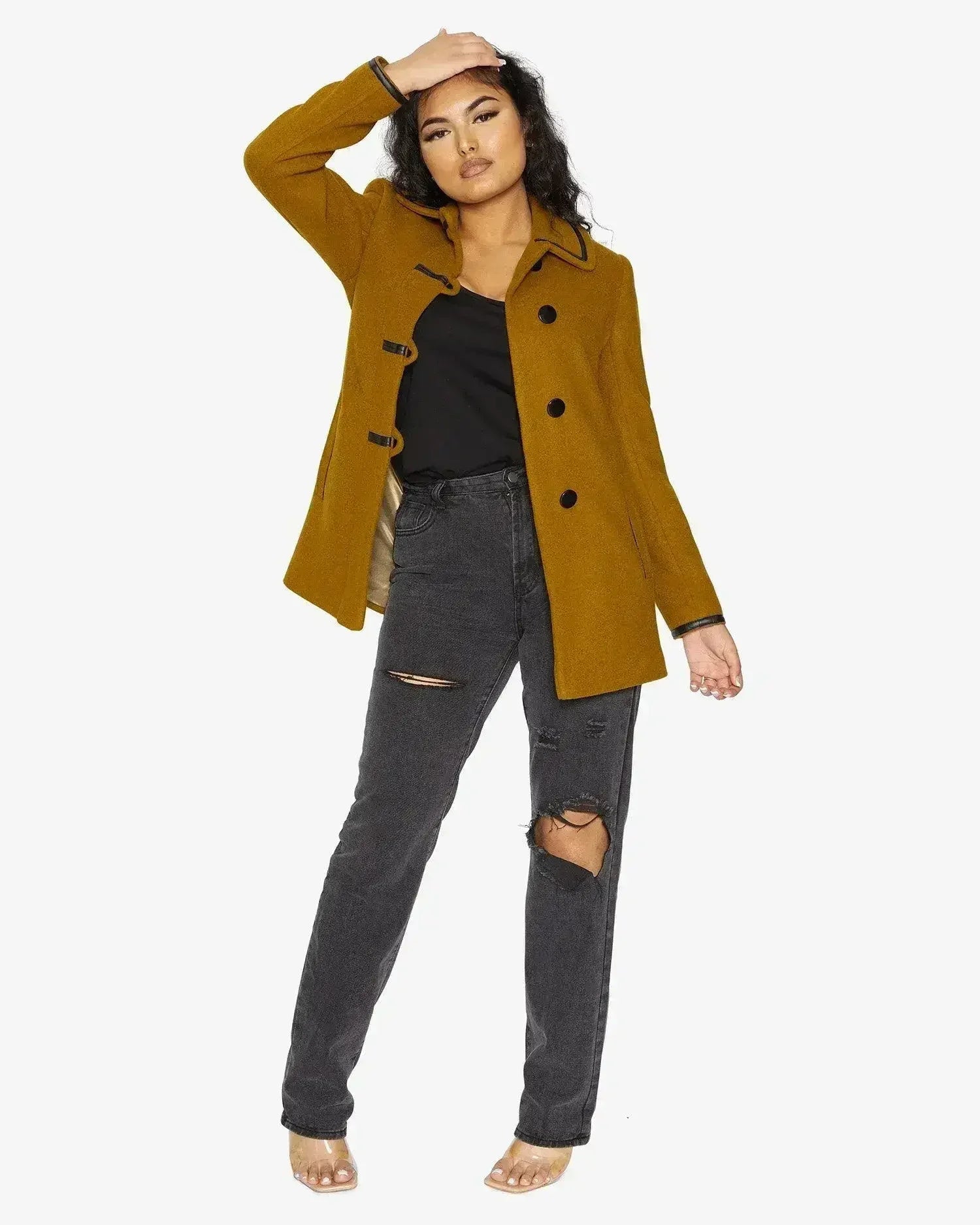 Wool Blend Contrast Trim Coat