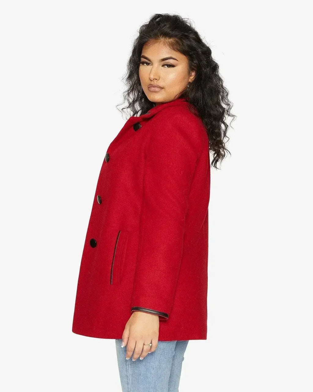 Wool Blend Contrast Trim Coat