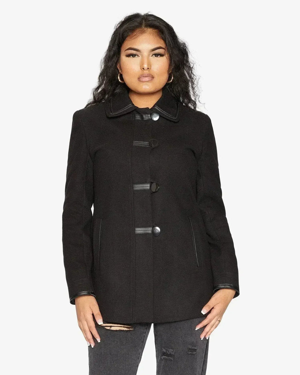 Wool Blend Contrast Trim Coat