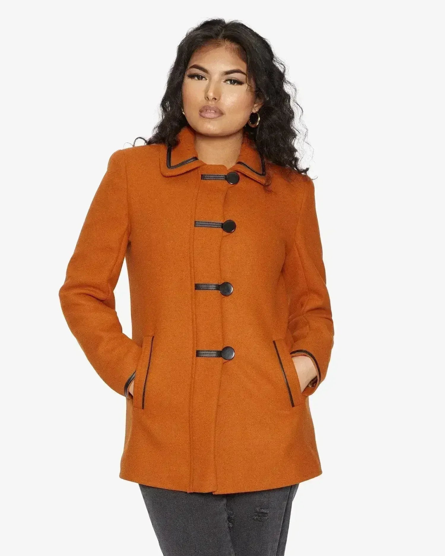 Wool Blend Contrast Trim Coat