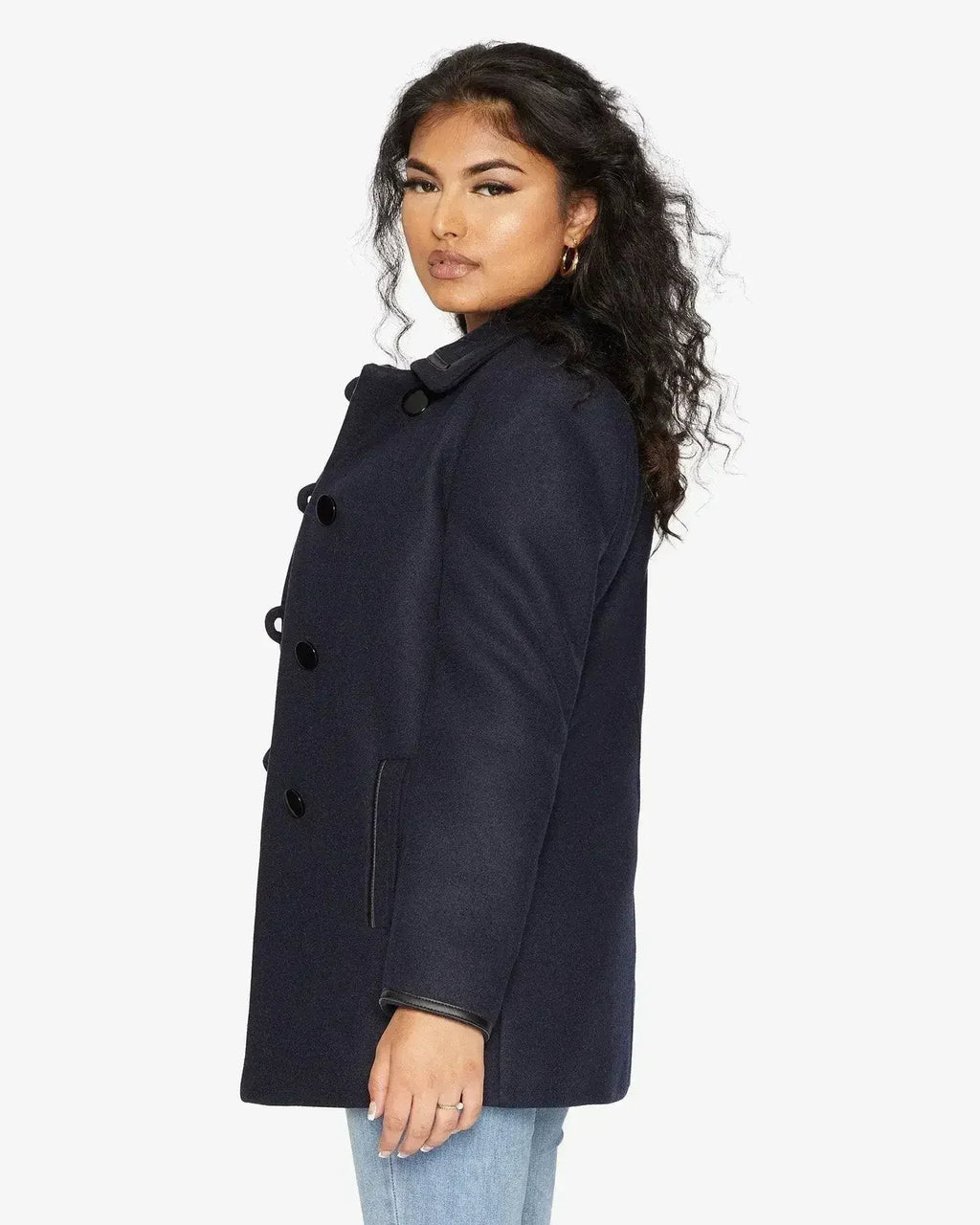 Wool Blend Contrast Trim Coat