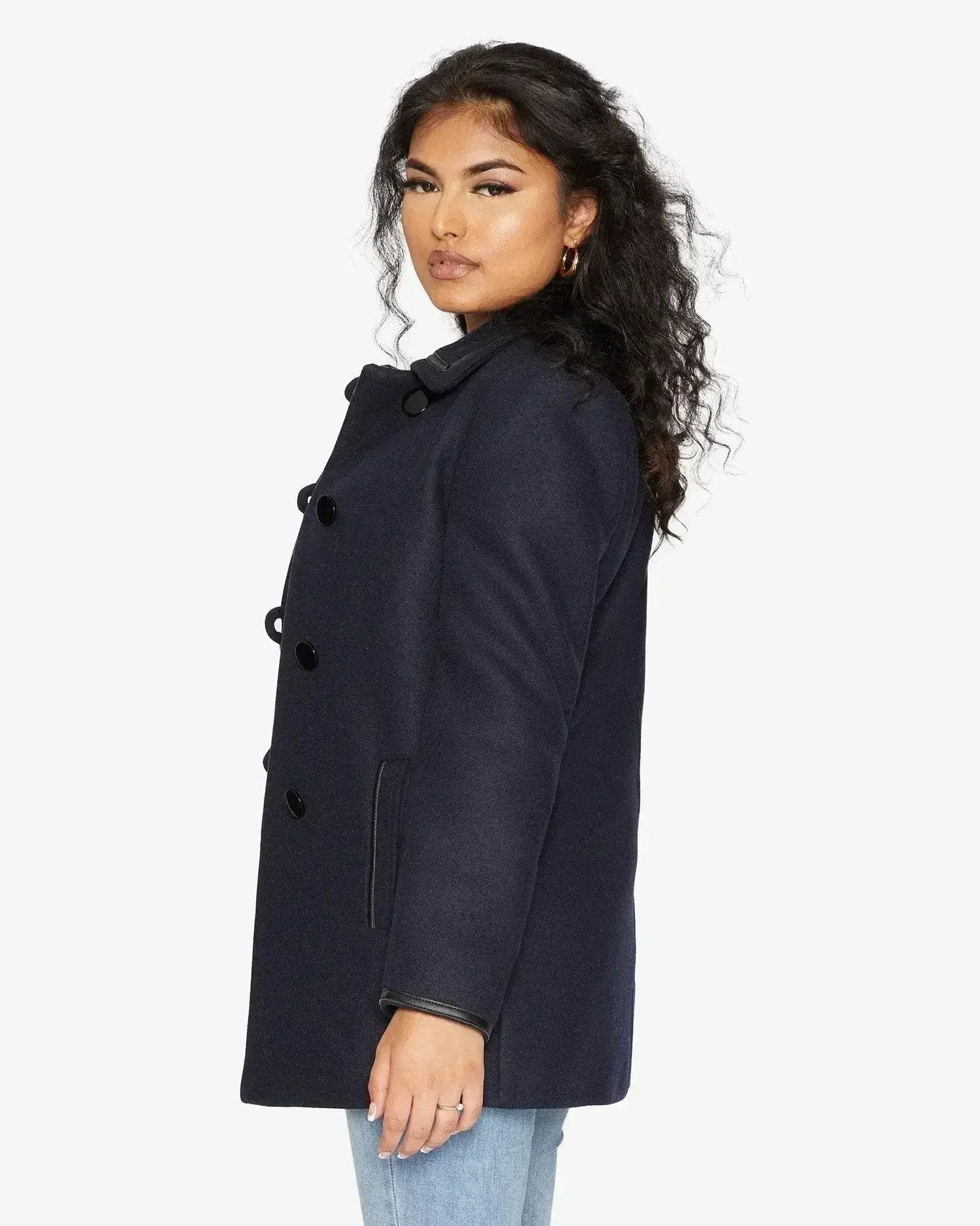 Wool Blend Contrast Trim Coat