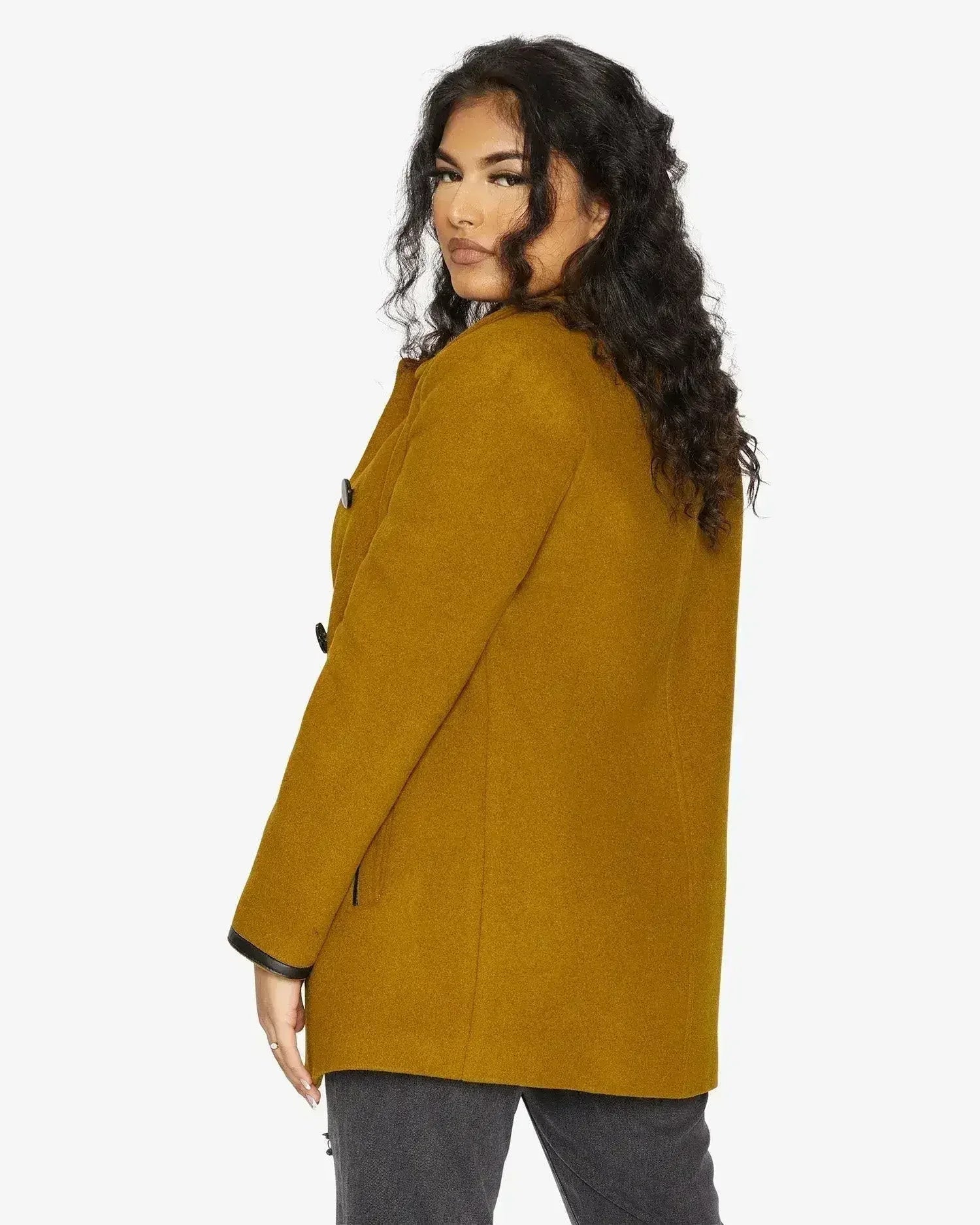Wool Blend Contrast Trim Coat