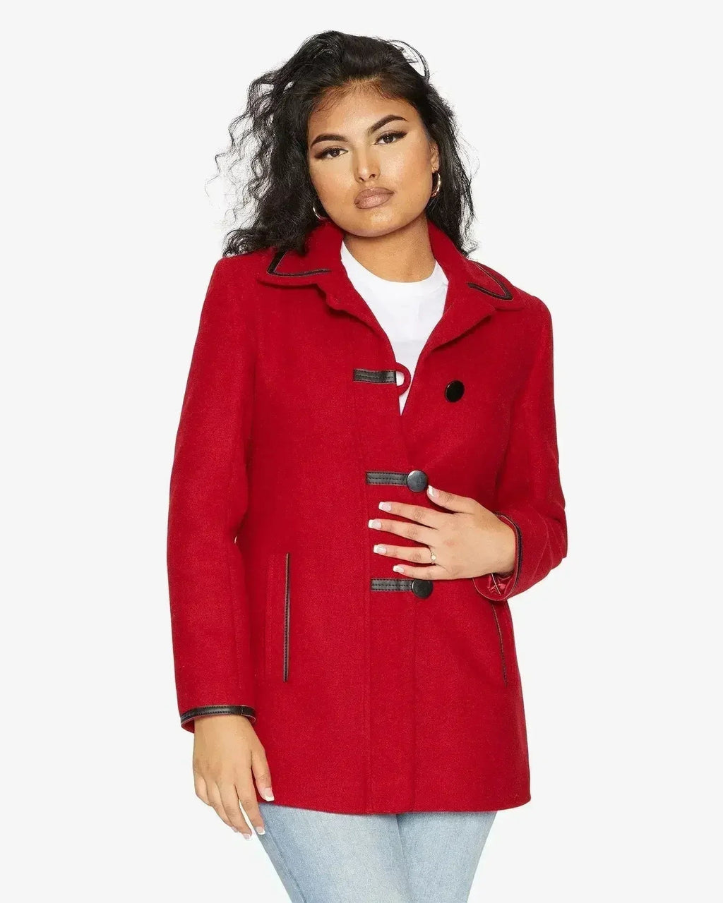 Wool Blend Contrast Trim Coat