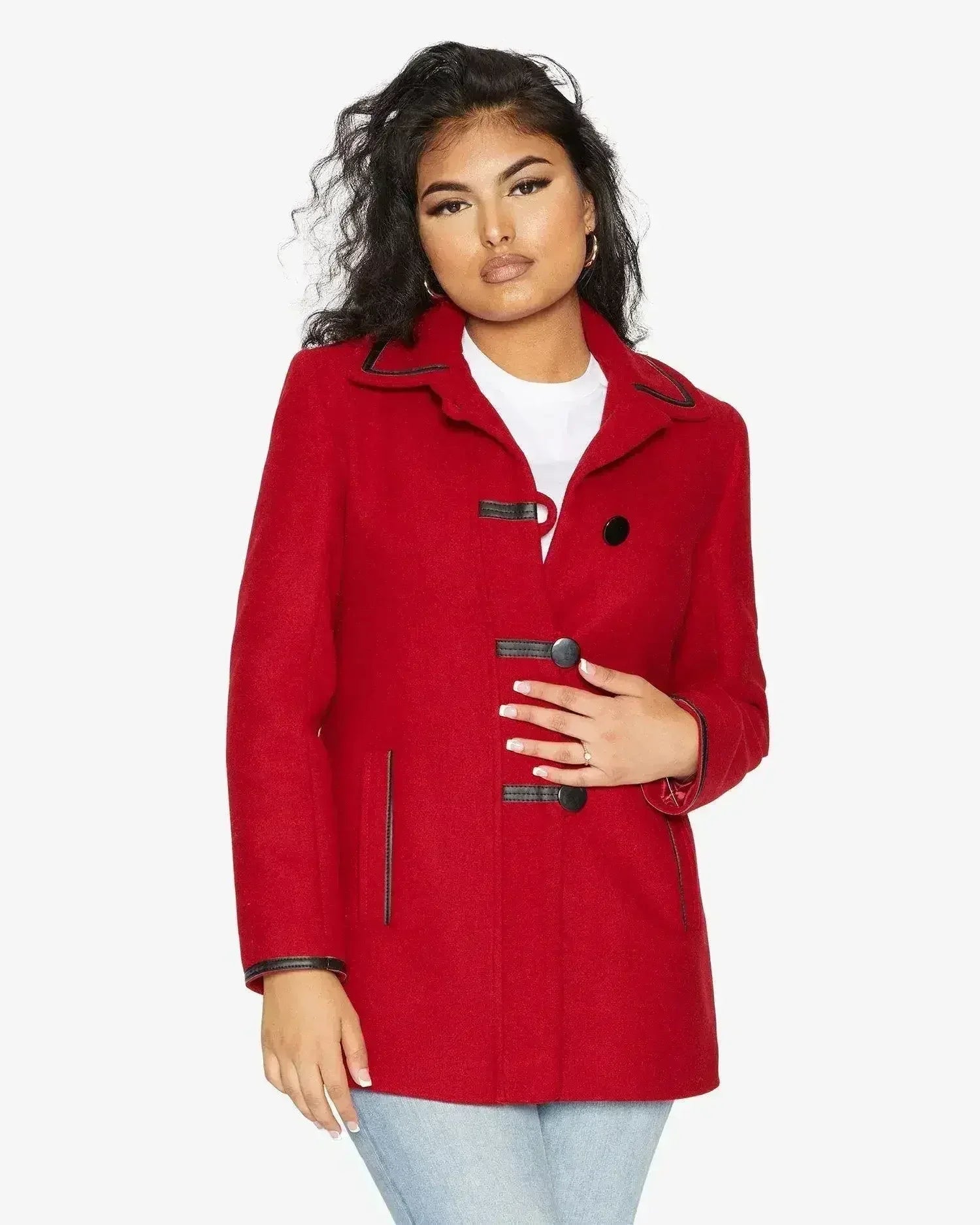 Wool Blend Contrast Trim Coat