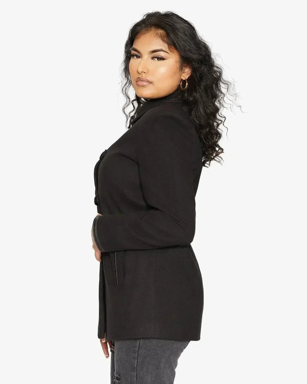 Wool Blend Contrast Trim Coat