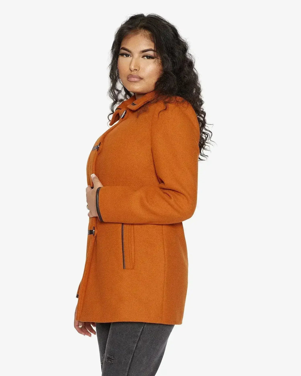 Wool Blend Contrast Trim Coat