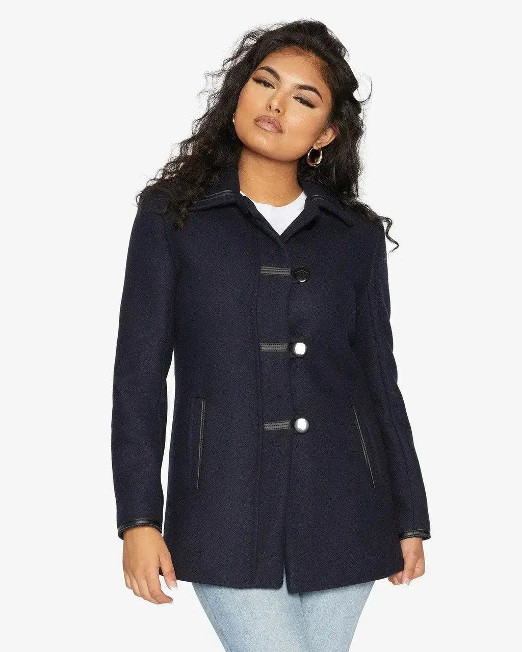 Wool Blend Contrast Trim Coat