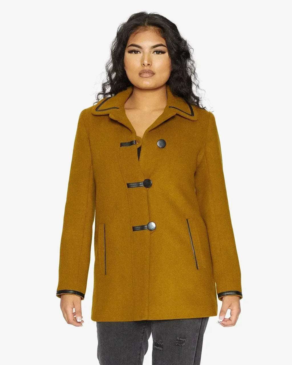 Wool Blend Contrast Trim Coat