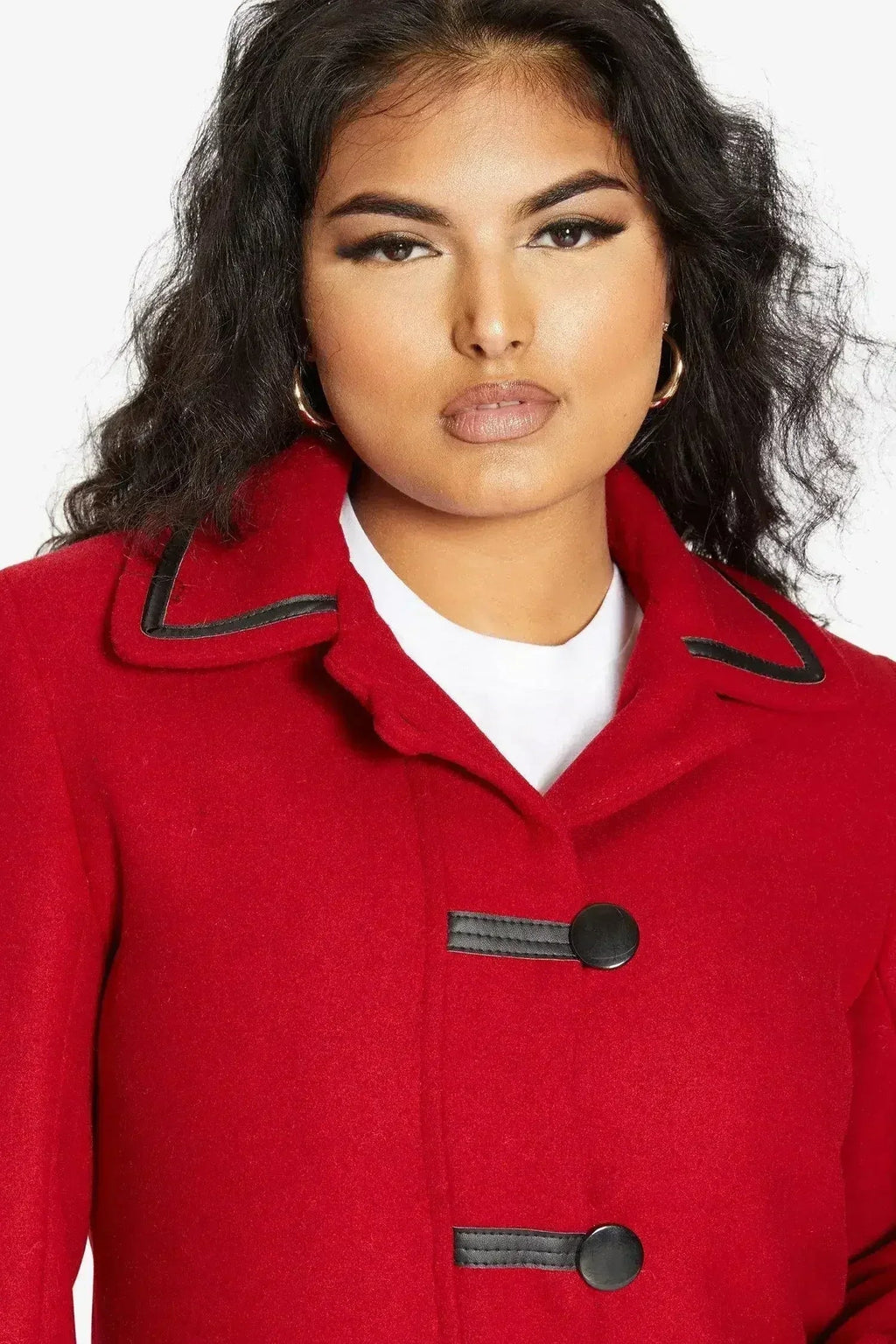 Wool Blend Contrast Trim Coat