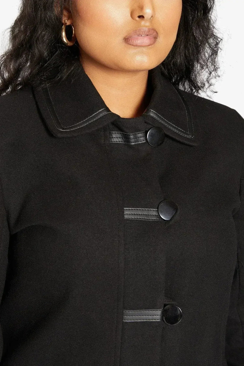 Wool Blend Contrast Trim Coat