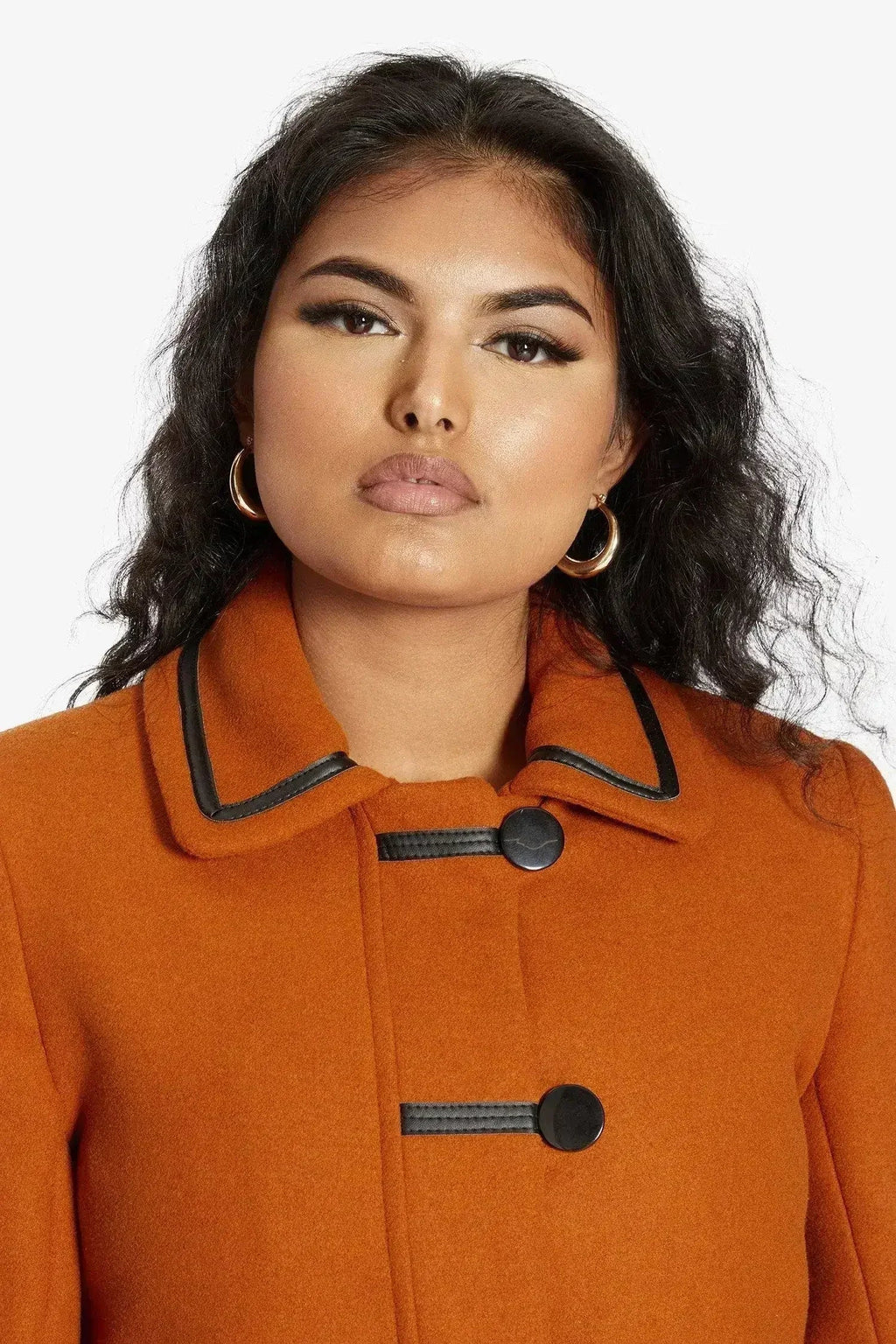 Wool Blend Contrast Trim Coat