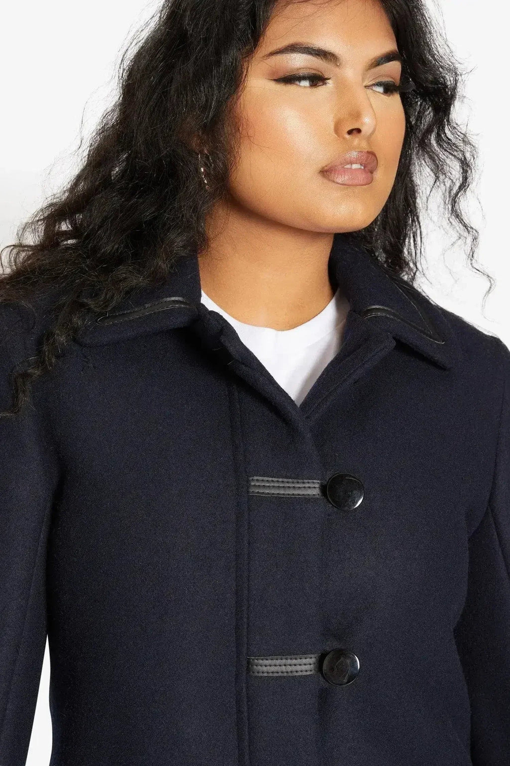 Wool Blend Contrast Trim Coat