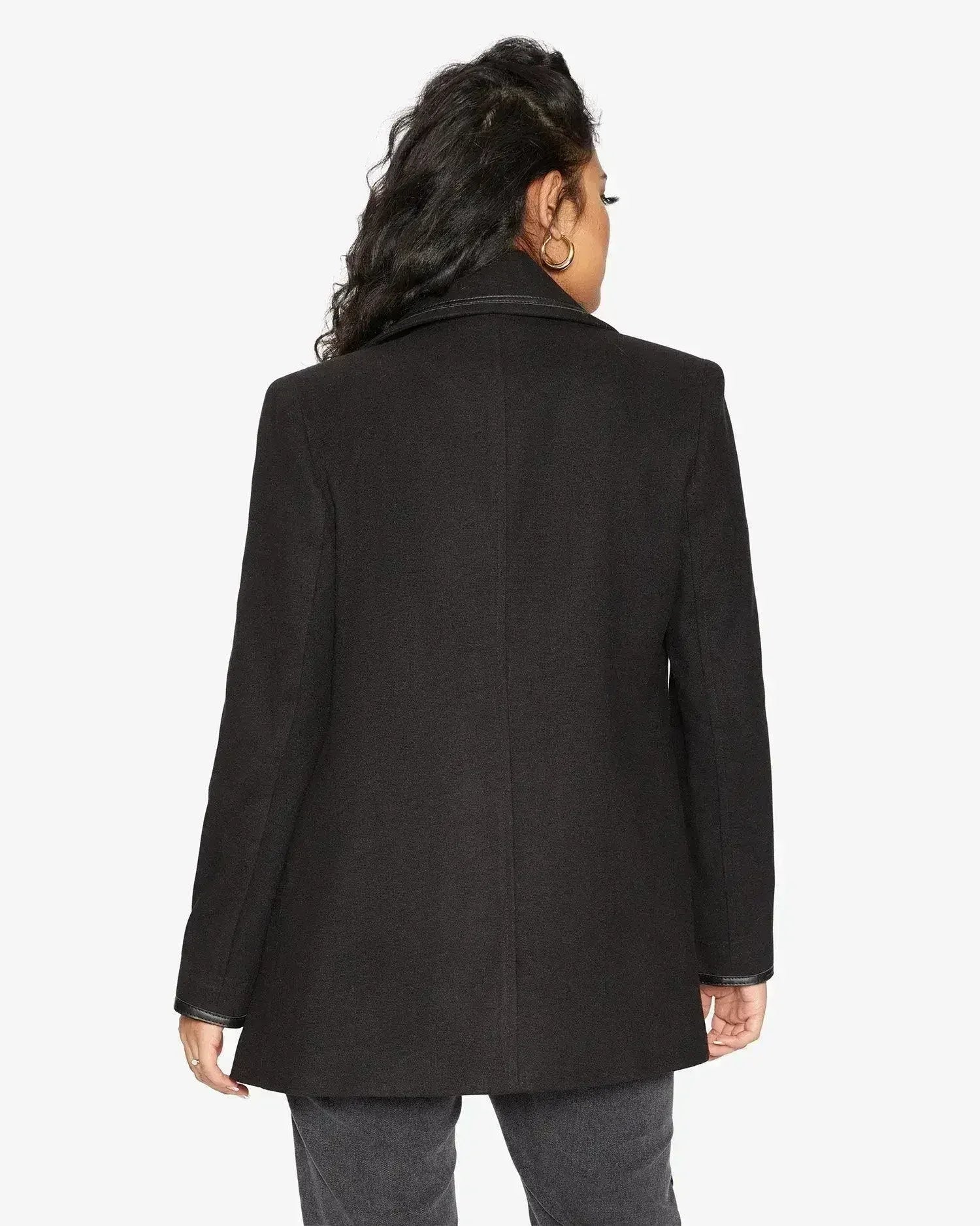 Wool Blend Contrast Trim Coat