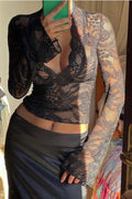 Floral Lace Mesh V-neck top