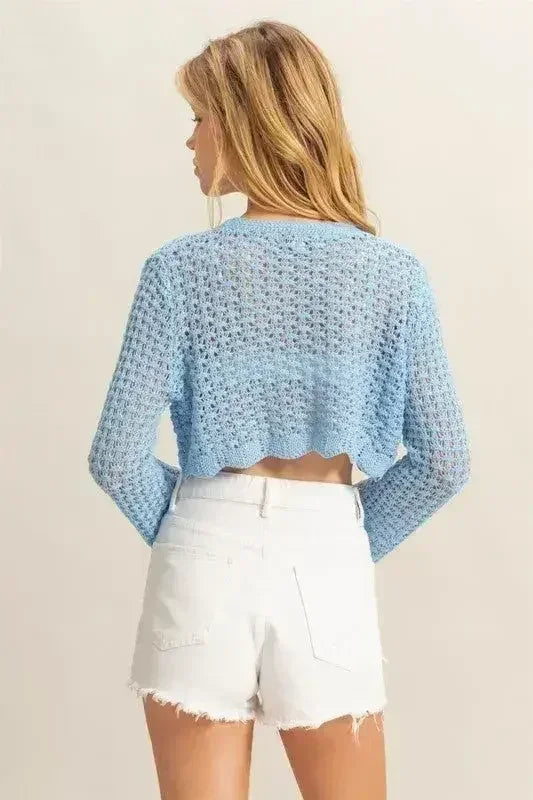 HYFVE Tied Front Crochet Cropped Cardigan