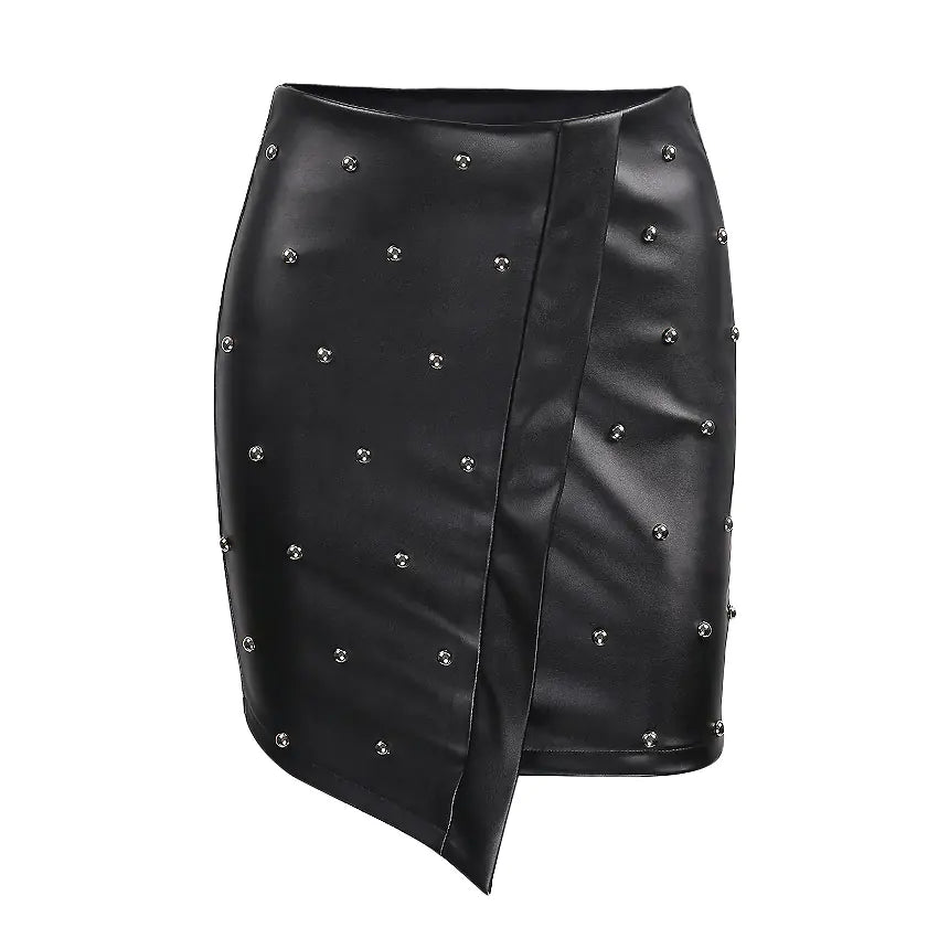 Casual Versatile Beaded Leather Skirt