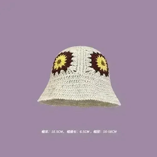 Handmade Knitted Bucket Hat - Cotton Boho Print - All-Season Stretchy Fit