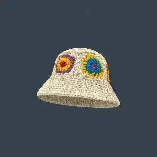 Handmade Knitted Bucket Hat - Cotton Boho Print - All-Season Stretchy Fit