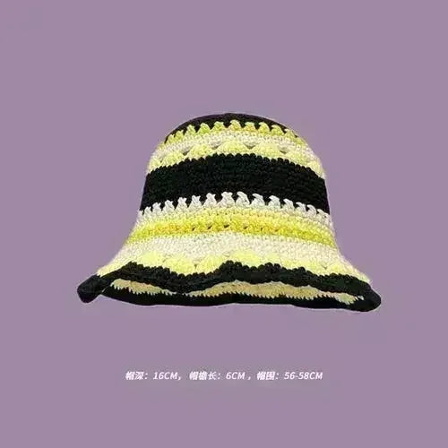 Handmade Knitted Bucket Hat - Cotton Boho Print - All-Season Stretchy Fit