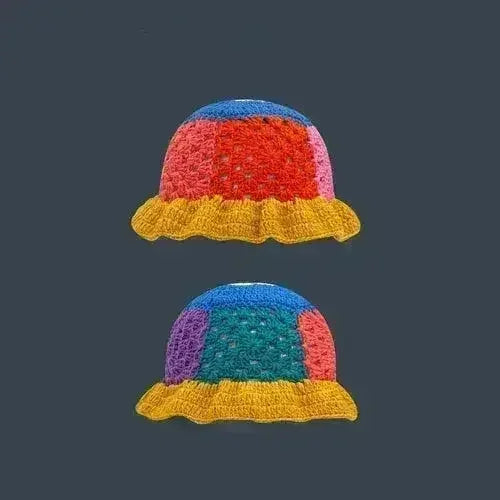 Handmade Knitted Bucket Hat - Cotton Boho Print - All-Season Stretchy Fit