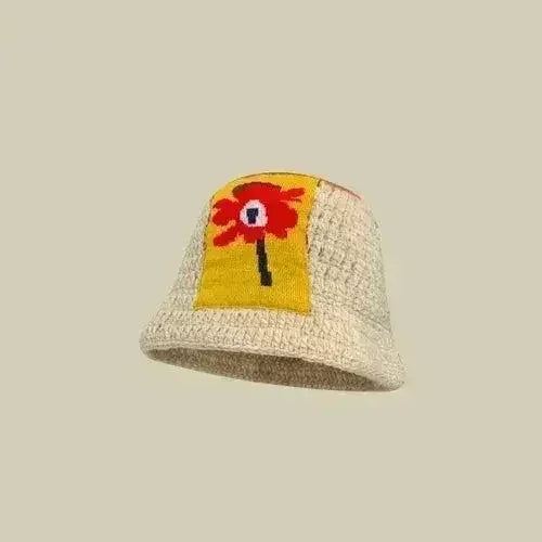 Handmade Knitted Bucket Hat - Cotton Boho Print - All-Season Stretchy Fit