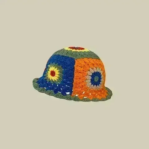 Handmade Knitted Bucket Hat - Cotton Boho Print - All-Season Stretchy Fit