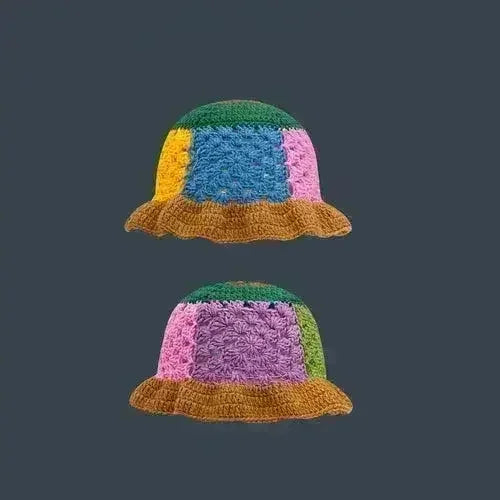 Handmade Knitted Bucket Hat - Cotton Boho Print - All-Season Stretchy Fit