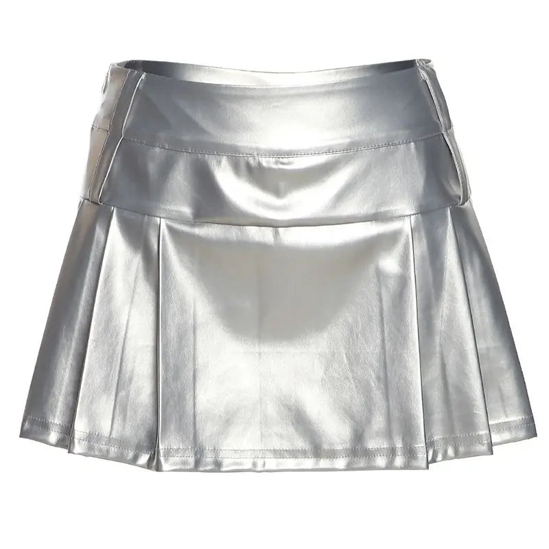 Hip-hop Pleated PU Leather Pleated Skirt