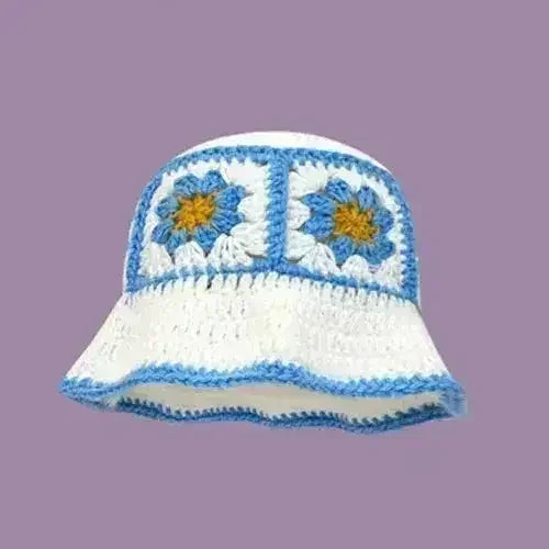 Handmade Knitted Bucket Hat - Cotton Boho Print - All-Season Stretchy Fit