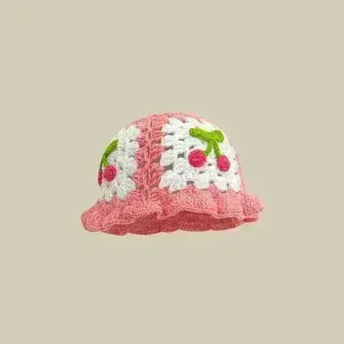 Handmade Knitted Bucket Hat - Cotton Boho Print - All-Season Stretchy Fit