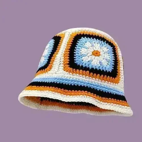 Handmade Knitted Bucket Hat - Cotton Boho Print - All-Season Stretchy Fit