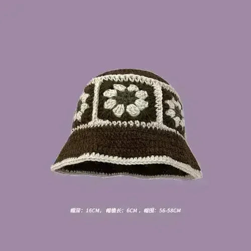 Handmade Knitted Bucket Hat - Cotton Boho Print - All-Season Stretchy Fit
