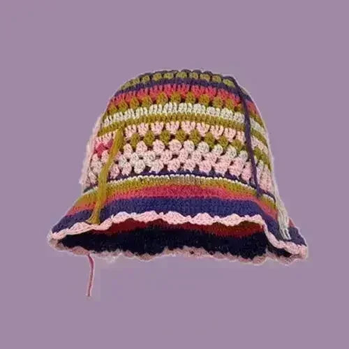 Handmade Knitted Bucket Hat - Cotton Boho Print - All-Season Stretchy Fit