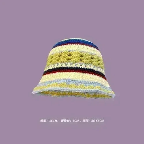 Handmade Knitted Bucket Hat - Cotton Boho Print - All-Season Stretchy Fit