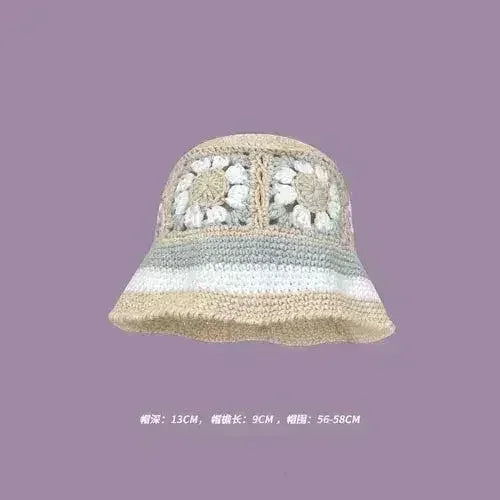 Handmade Knitted Bucket Hat - Cotton Boho Print - All-Season Stretchy Fit