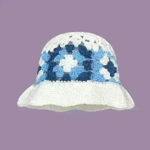 Handmade Knitted Bucket Hat - Cotton Boho Print - All-Season Stretchy Fit