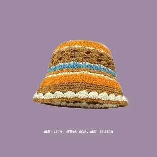 Handmade Knitted Bucket Hat - Cotton Boho Print - All-Season Stretchy Fit