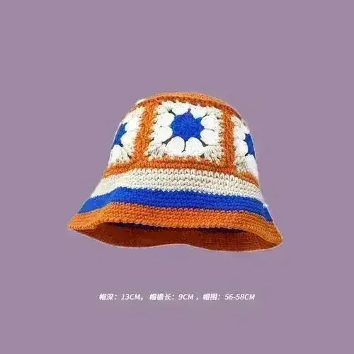 Handmade Knitted Bucket Hat - Cotton Boho Print - All-Season Stretchy Fit