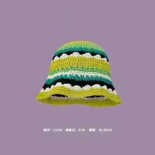 Handmade Knitted Bucket Hat - Cotton Boho Print - All-Season Stretchy Fit