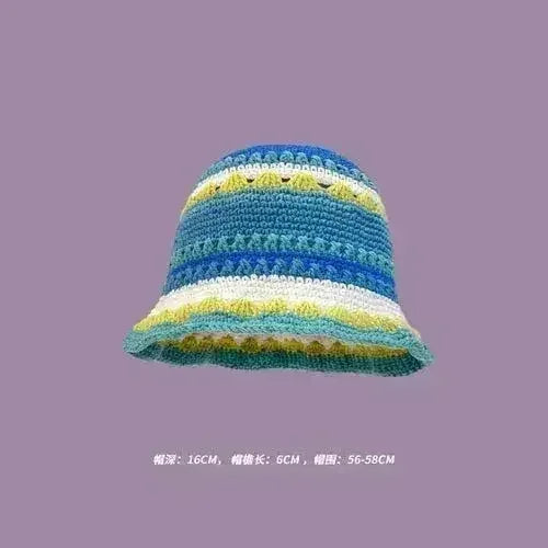 Handmade Knitted Bucket Hat - Cotton Boho Print - All-Season Stretchy Fit
