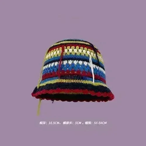 Handmade Knitted Bucket Hat - Cotton Boho Print - All-Season Stretchy Fit