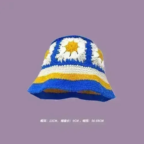 Handmade Knitted Bucket Hat - Cotton Boho Print - All-Season Stretchy Fit