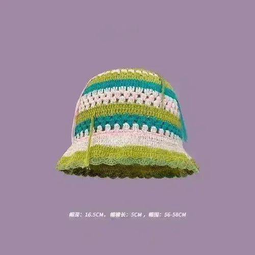Handmade Knitted Bucket Hat - Cotton Boho Print - All-Season Stretchy Fit