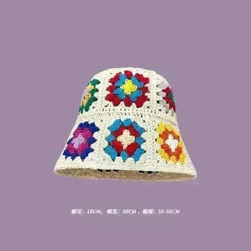 Handmade Knitted Bucket Hat - Cotton Boho Print - All-Season Stretchy Fit